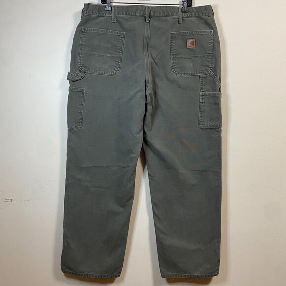 Carhartt Men's Gray Work Pants Size 42x32 Heavy Duty Cotton Canvas Relaxed Fit - Picture 3 of 9